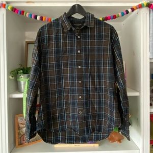 Pronto Oumo Collared Button Down Dress Short Brown and Blue Checkered